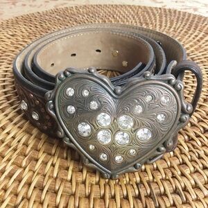 Justin Brown Bronze Heart Jeweled Belt Leather Size 34